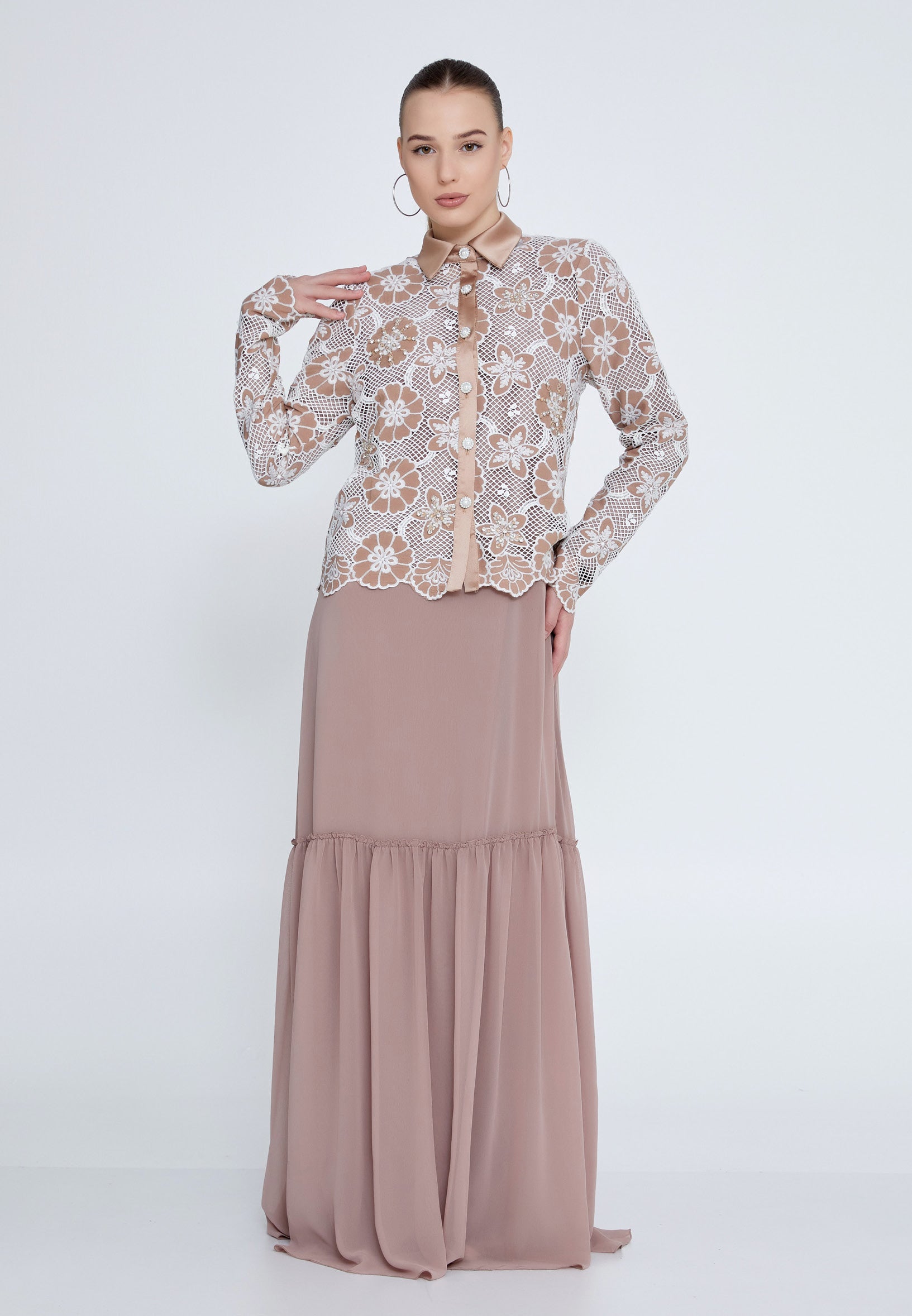 Long Sleeve Maxi Chiffon Column Regular Casual Dress shs3183 - Casual Dress - Istanbul Fashion Center