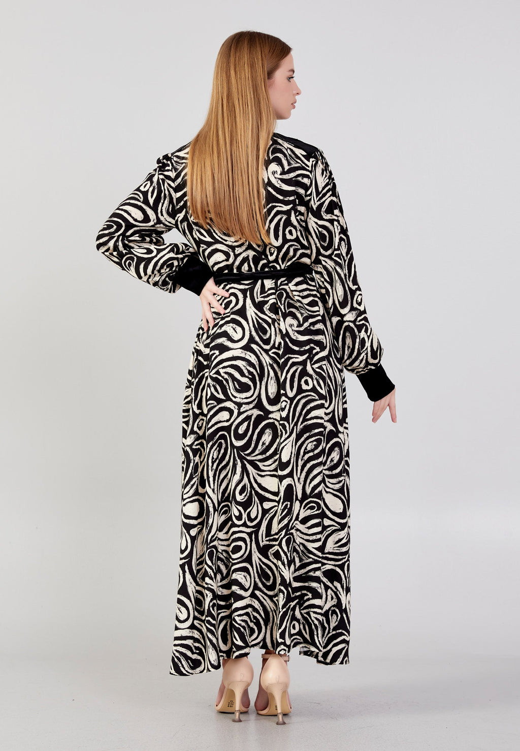 Long Sleeve Midi Velvet Column Regular Casual Dress noz24k50096 - Casual Dress - Istanbul Fashion Center
