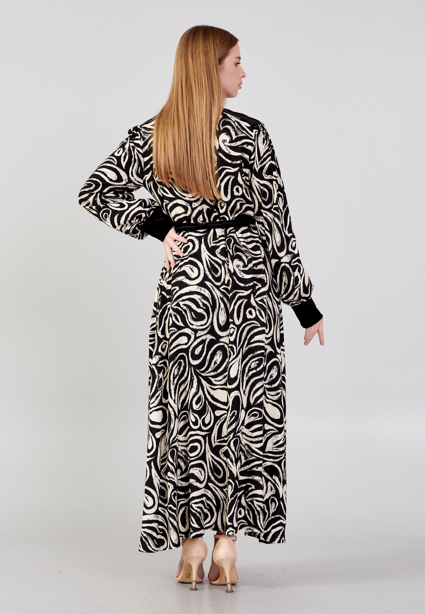 Long Sleeve Midi Velvet Column Regular Casual Dress noz24k50096 - Casual Dress - Istanbul Fashion Center