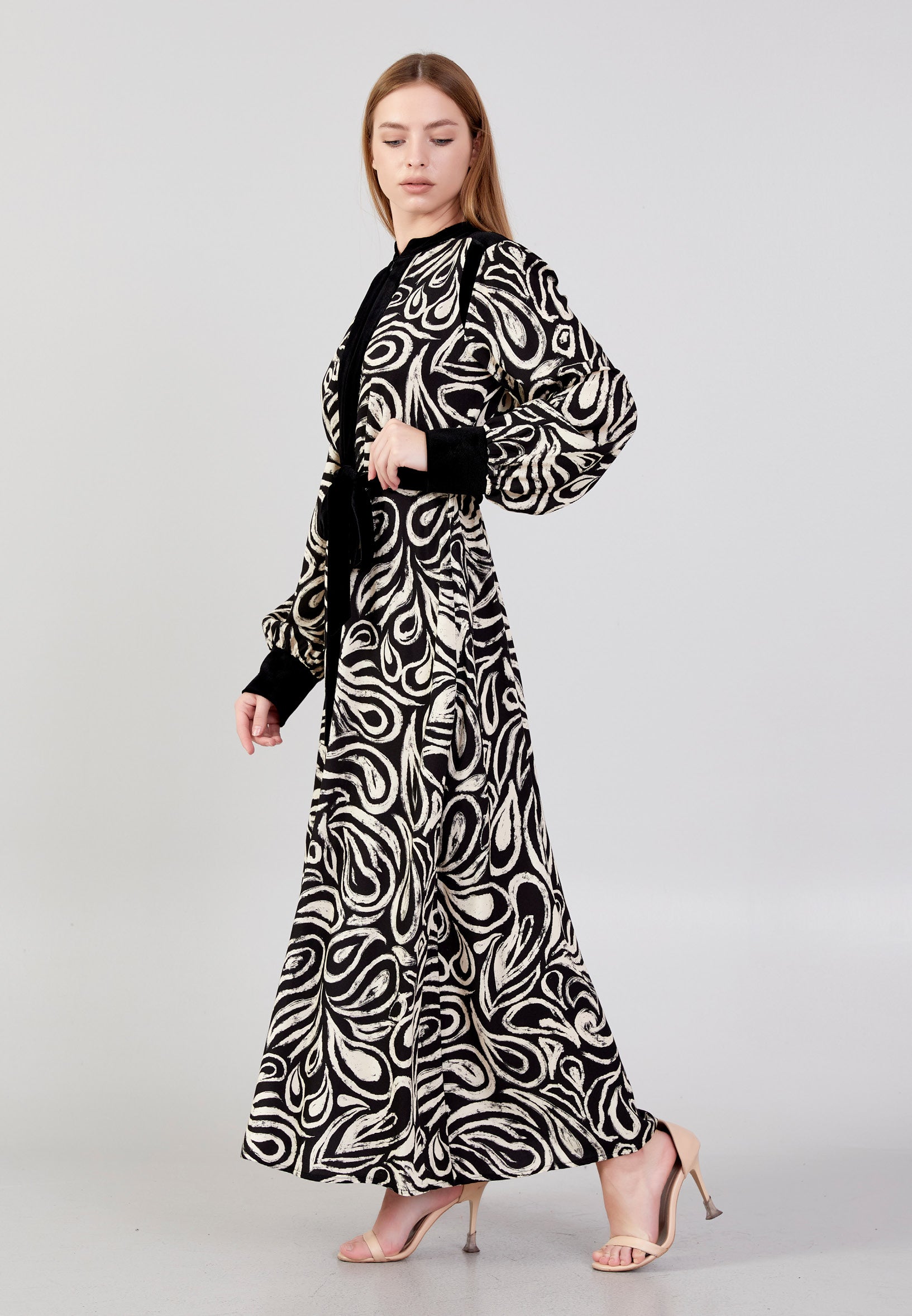 Long Sleeve Midi Velvet Column Regular Casual Dress noz24k50096 - Casual Dress - Istanbul Fashion Center
