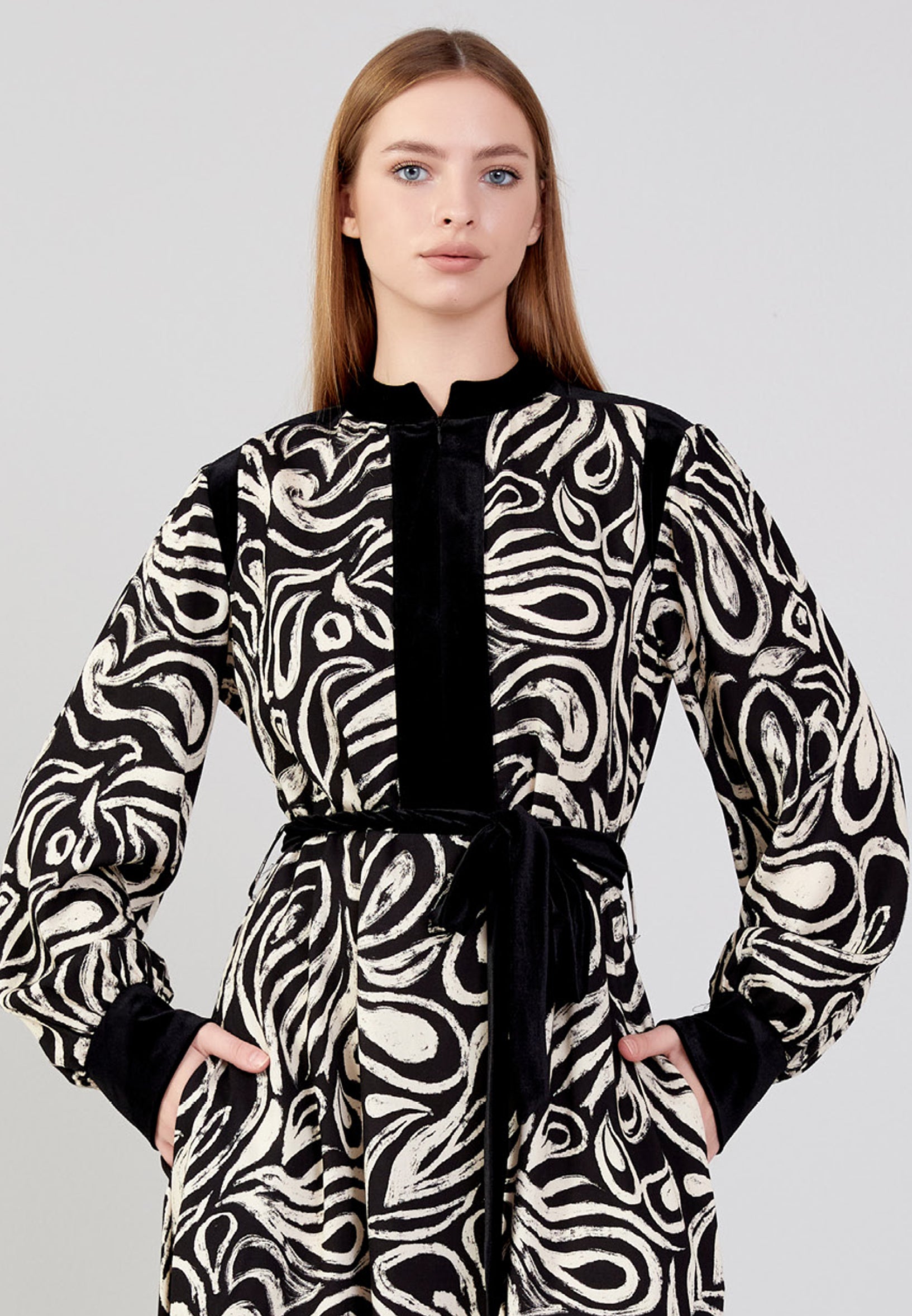 Long Sleeve Midi Velvet Column Regular Casual Dress noz24k50096 - Casual Dress - Istanbul Fashion Center
