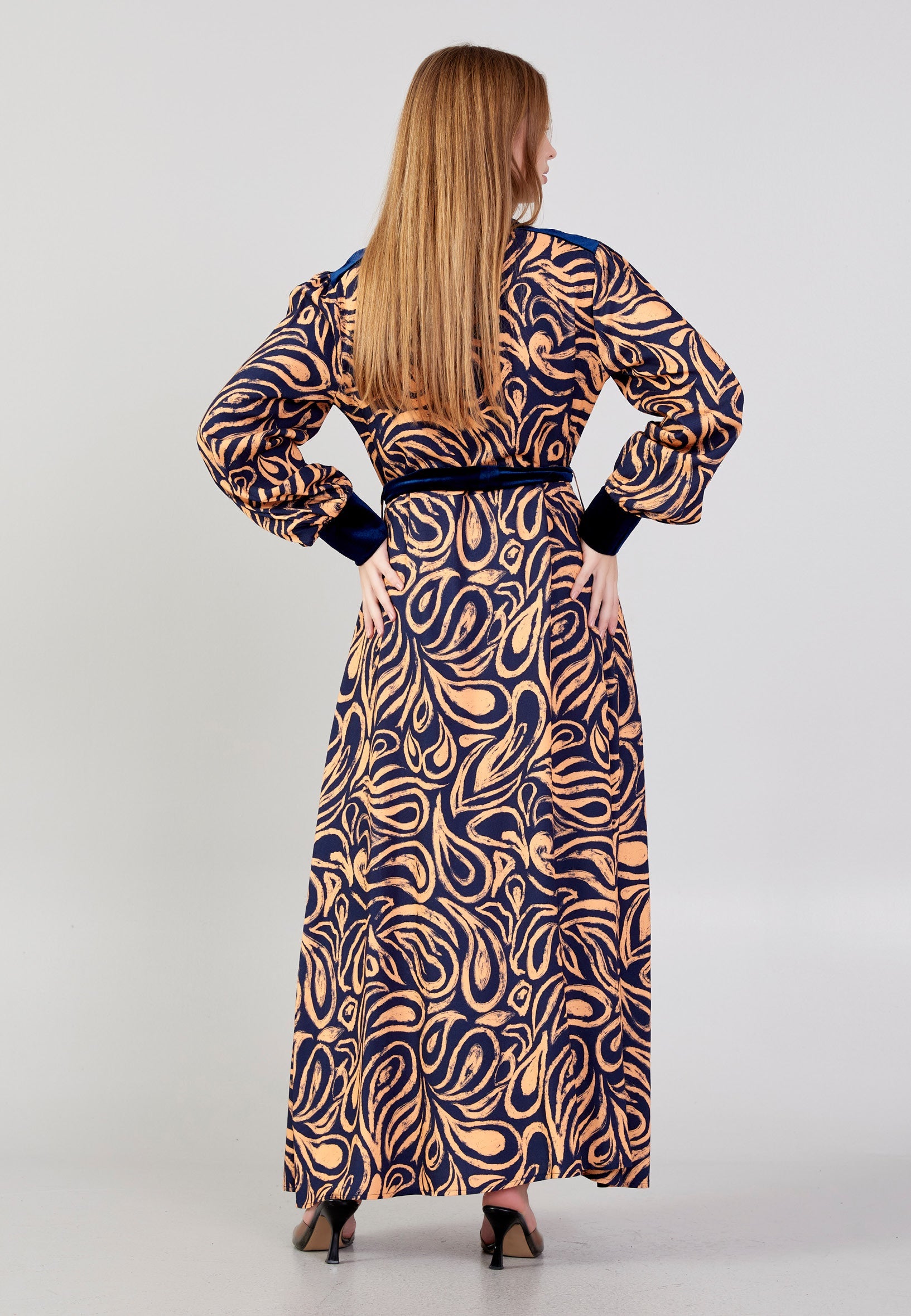 Long Sleeve Midi Velvet Column Regular Casual Dress noz24k50096 - Casual Dress - Istanbul Fashion Center