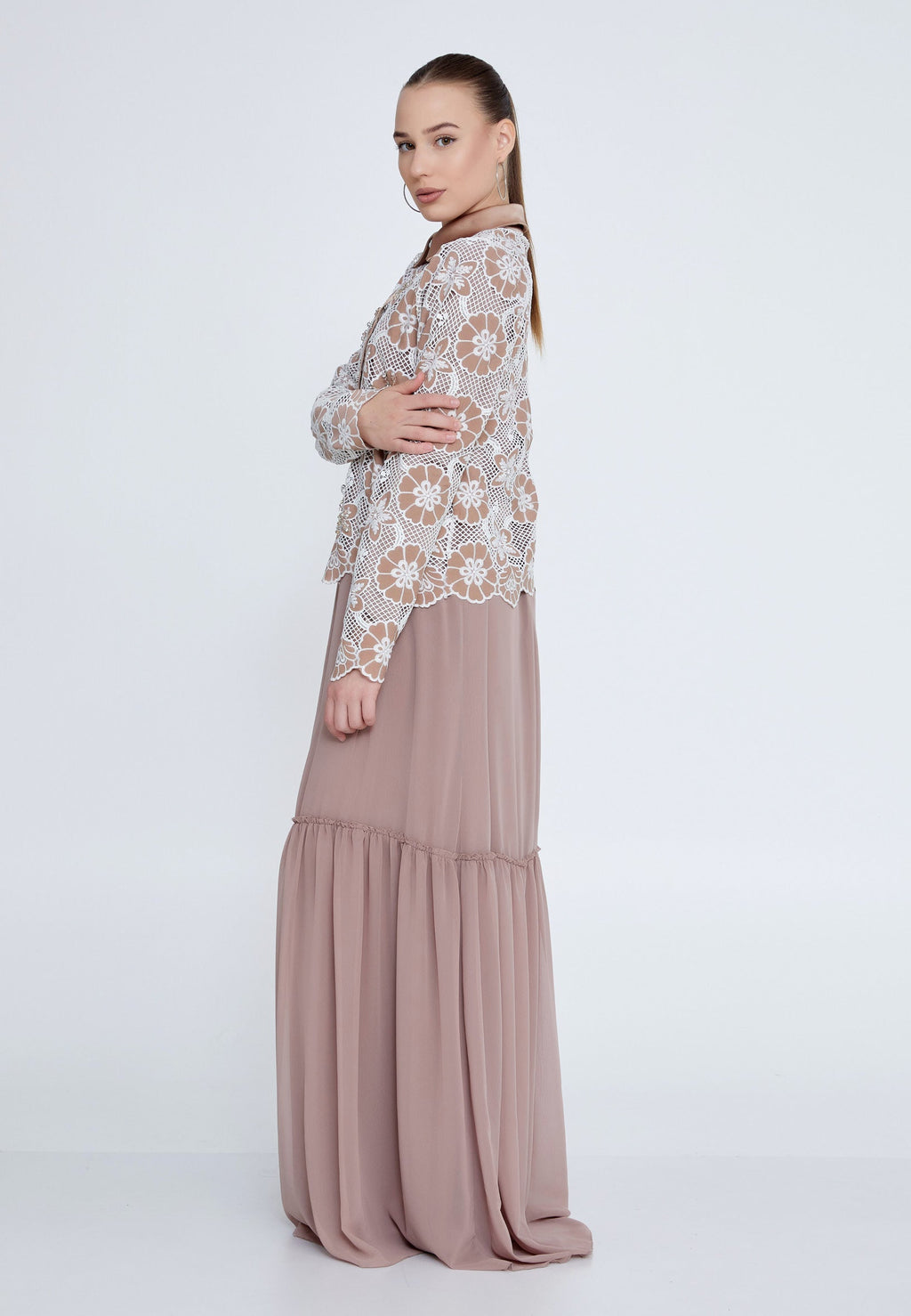 Long Sleeve Maxi Chiffon Column Regular Casual Dress shs3183 - Casual Dress - Istanbul Fashion Center