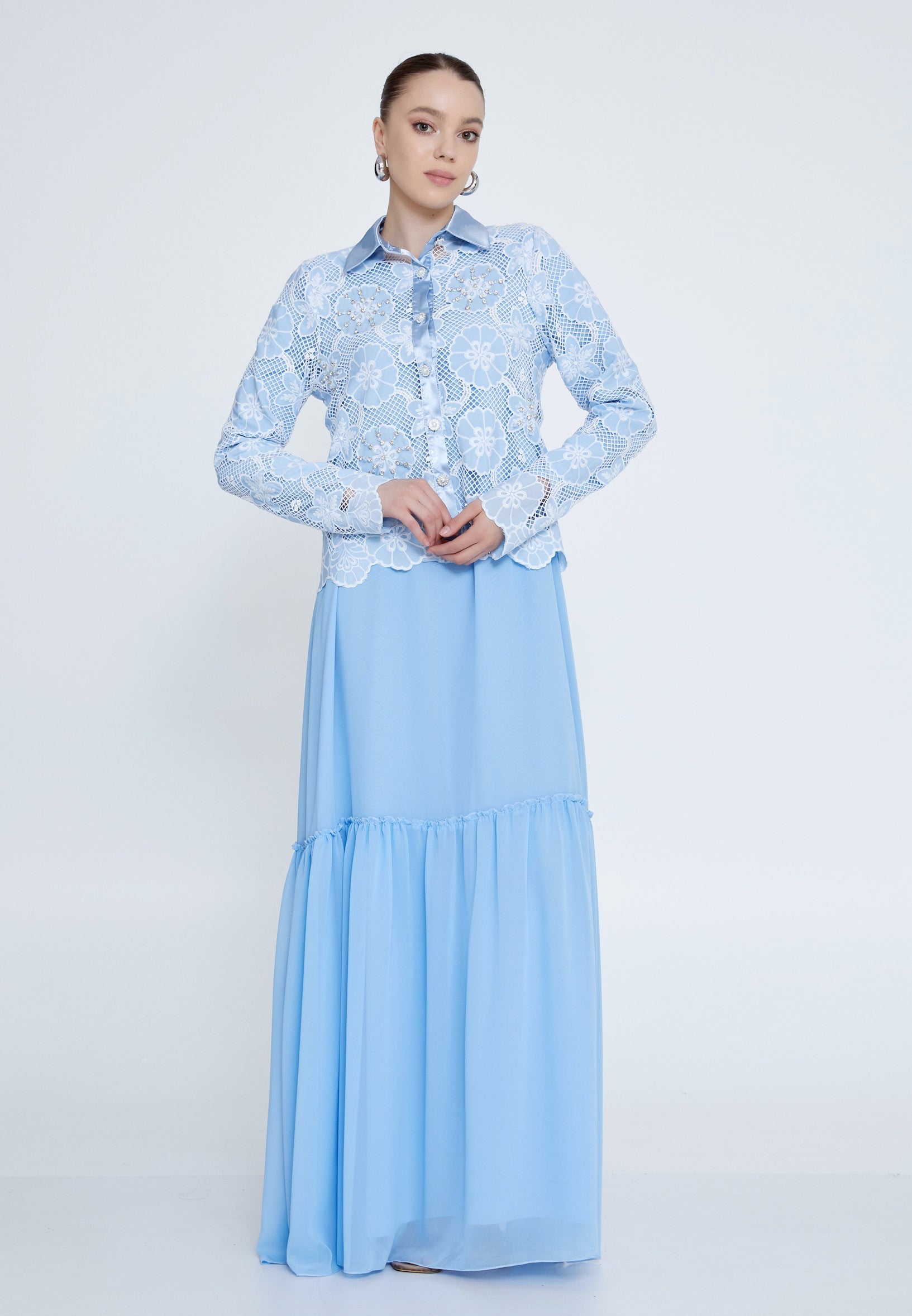 Long Sleeve Maxi Chiffon Column Regular Casual Dress shs3183 - Casual Dress - Istanbul Fashion Center