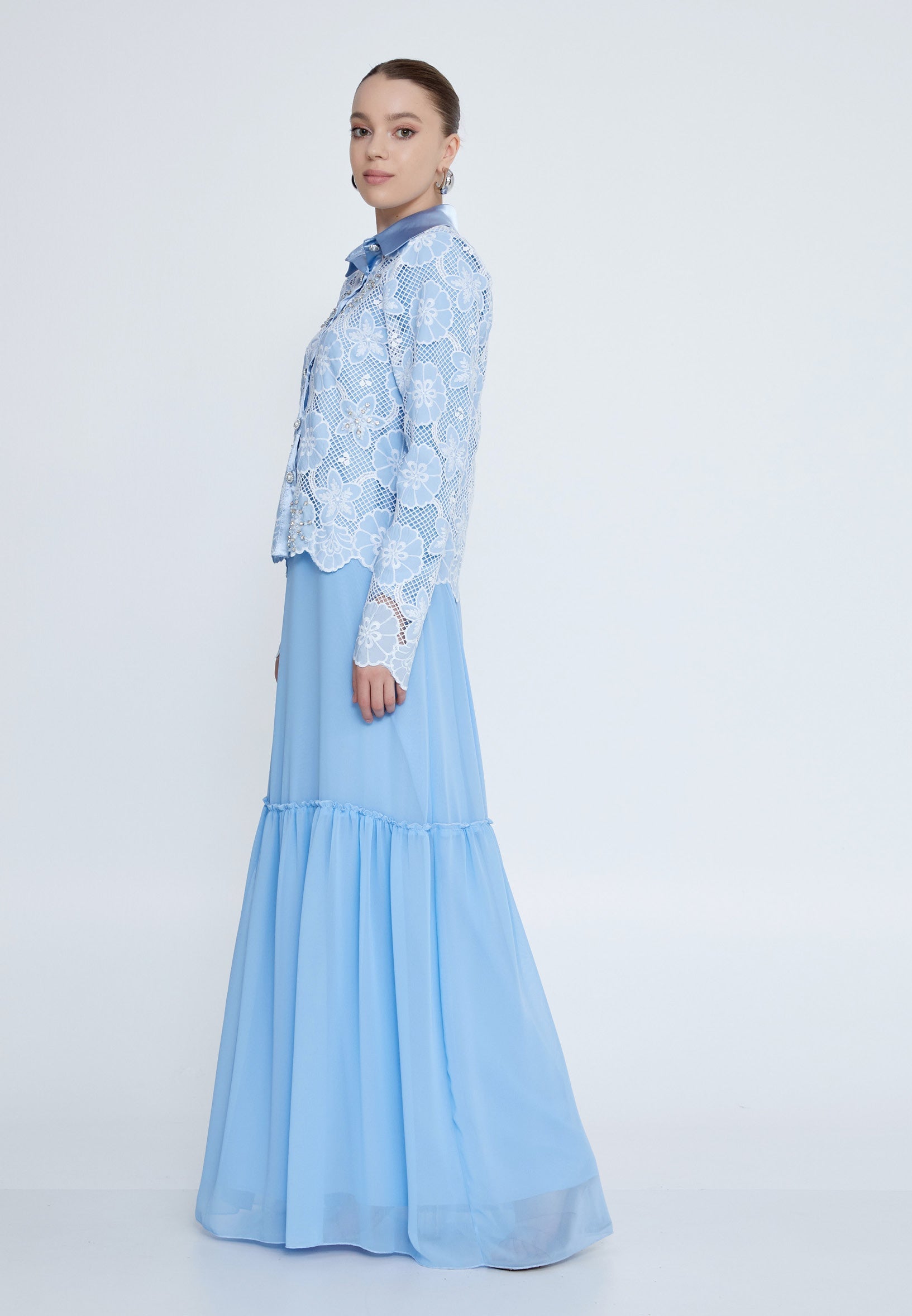 Long Sleeve Maxi Chiffon Column Regular Casual Dress shs3183 - Casual Dress - Istanbul Fashion Center
