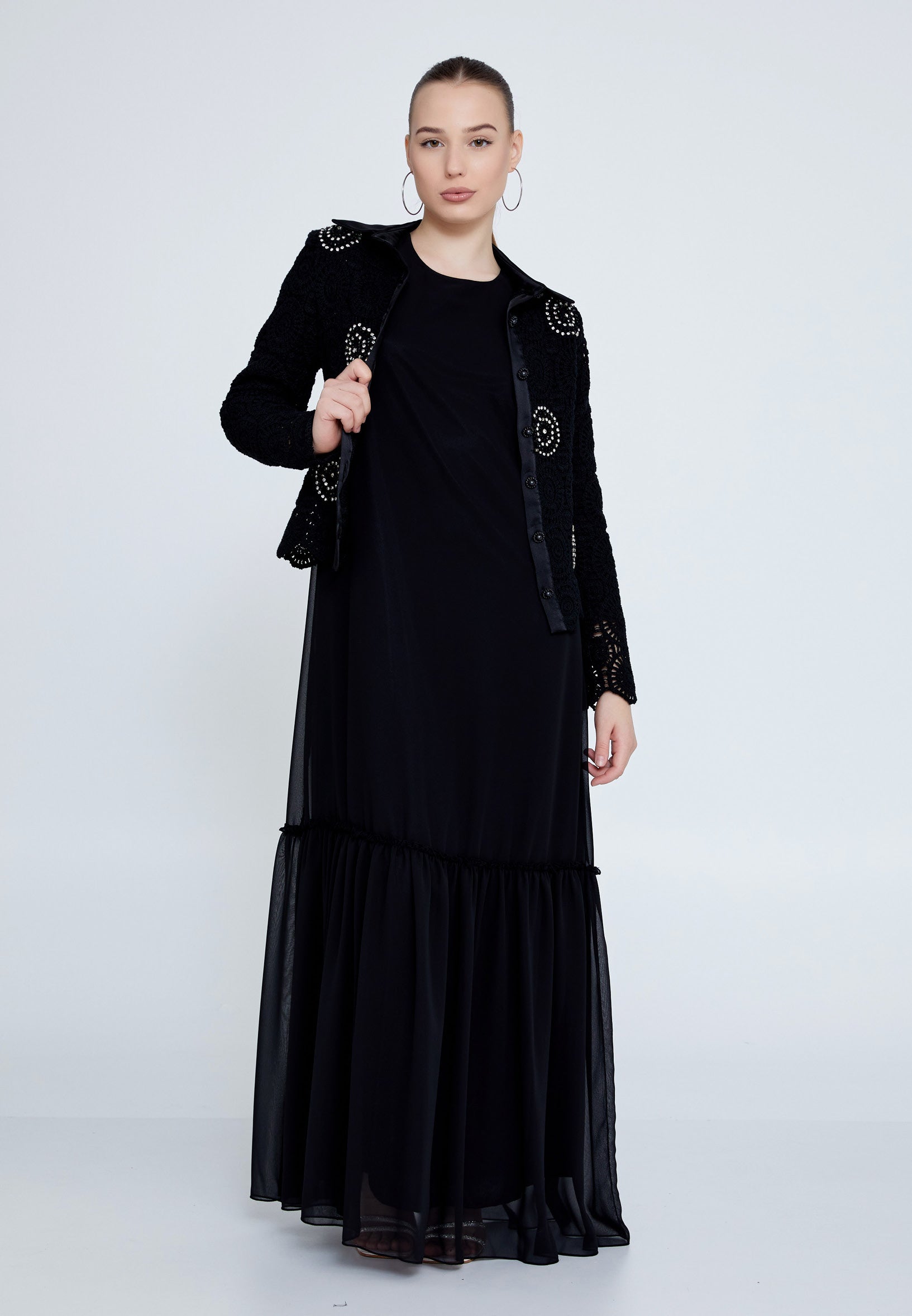Long Sleeve Maxi Chiffon Column Regular Casual Dress shs3183 - Casual Dress - Istanbul Fashion Center