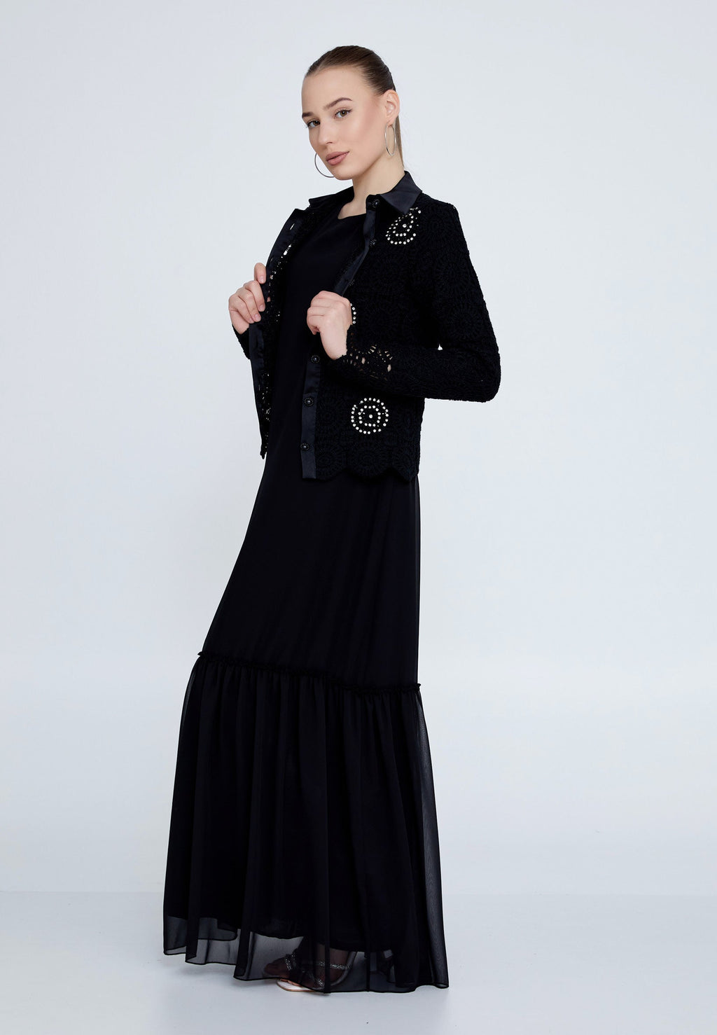Long Sleeve Maxi Chiffon Column Regular Casual Dress shs3183 - Casual Dress - Istanbul Fashion Center