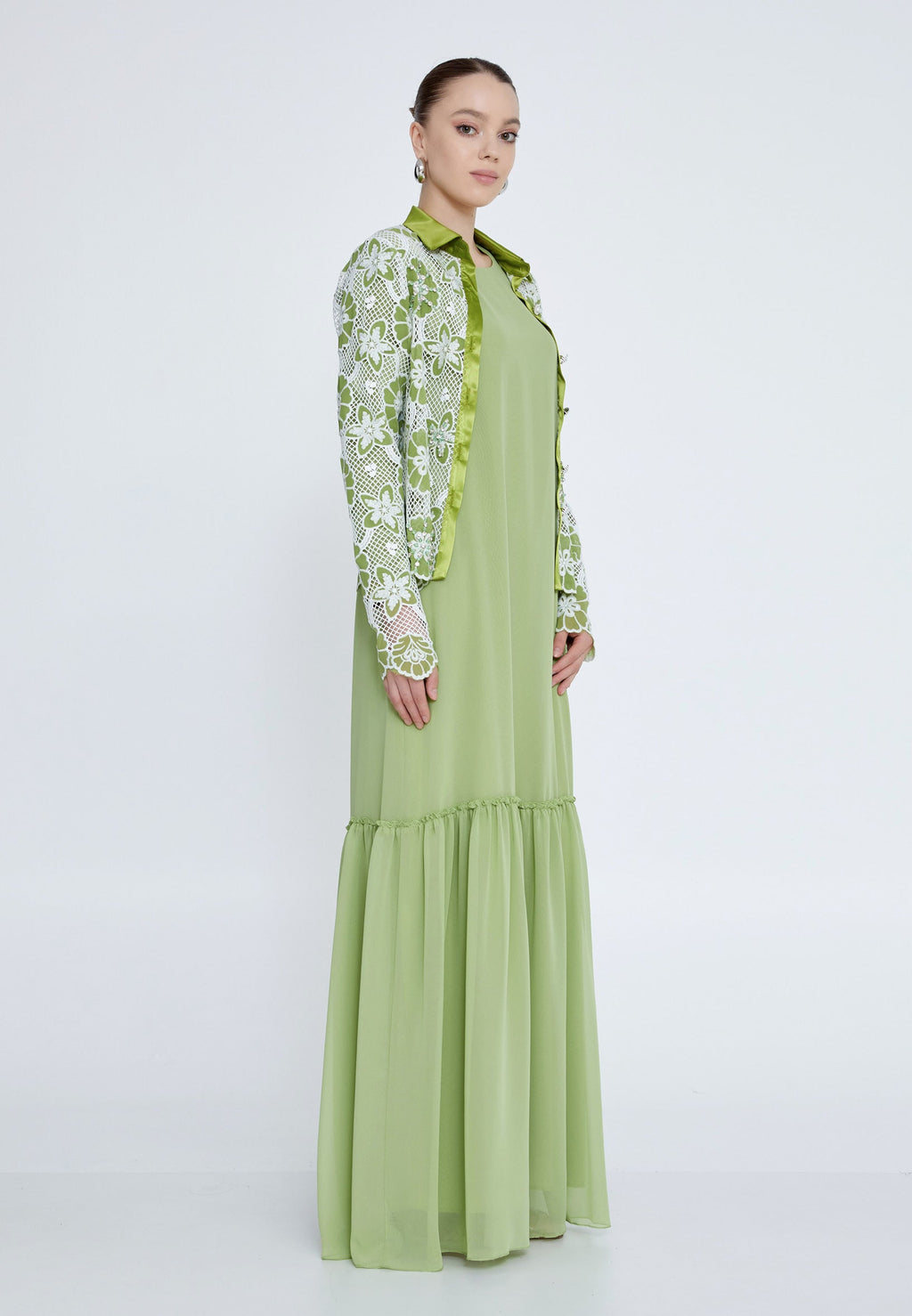 Long Sleeve Maxi Chiffon Column Regular Casual Dress shs3183 - Casual Dress - Istanbul Fashion Center