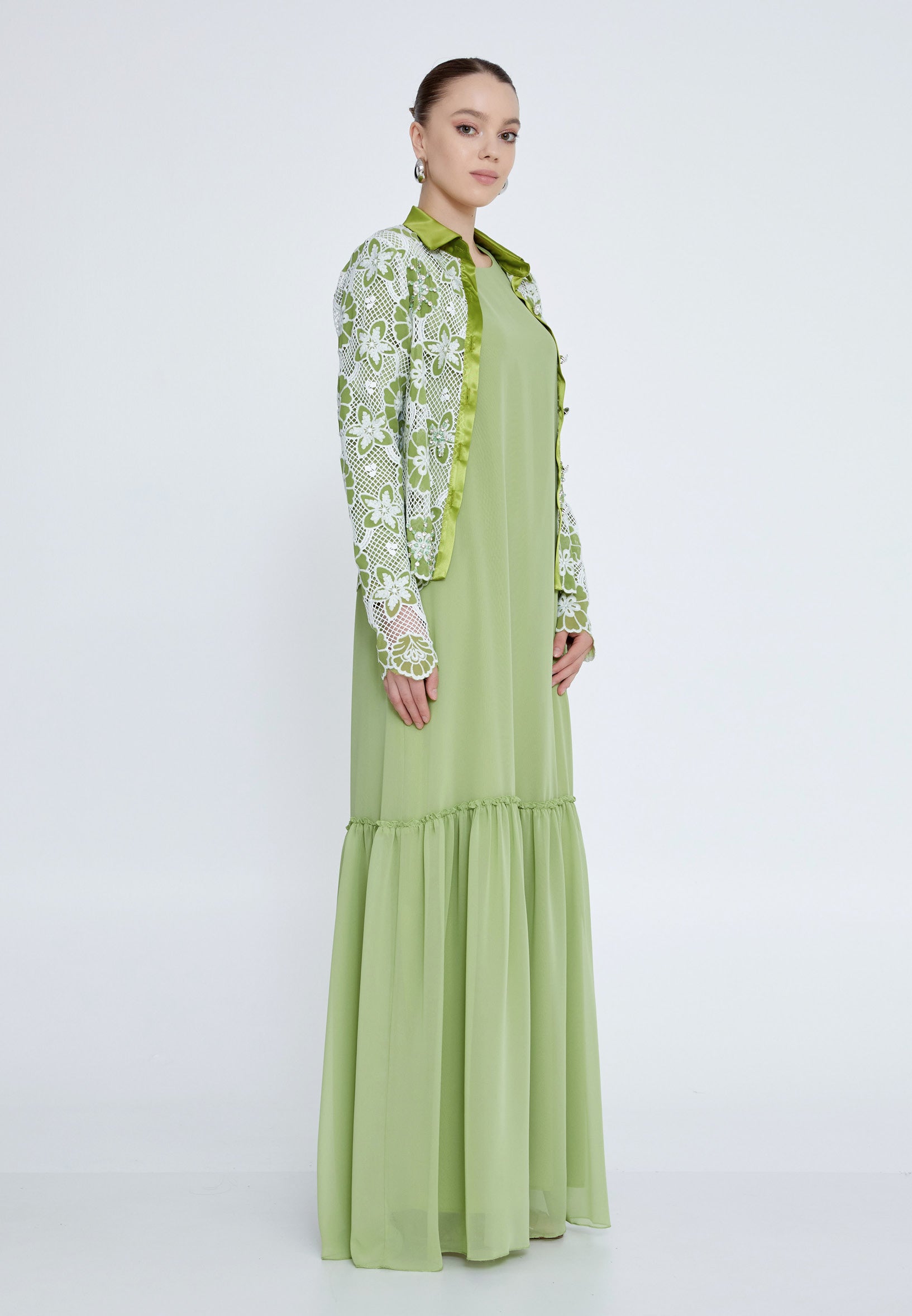 Long Sleeve Maxi Chiffon Column Regular Casual Dress shs3183 - Casual Dress - Istanbul Fashion Center