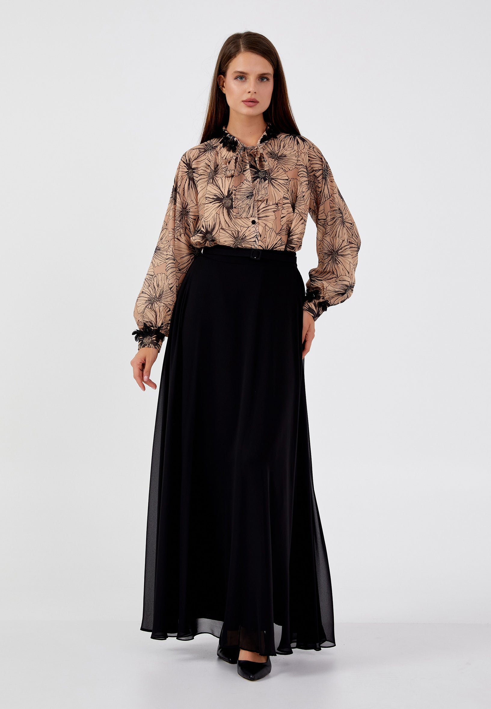 Long Sleeve Chiffon Floral Regular Two-Piece Outfit dwn64900 - Two-Piece Outfit - Istanbul Fashion Center