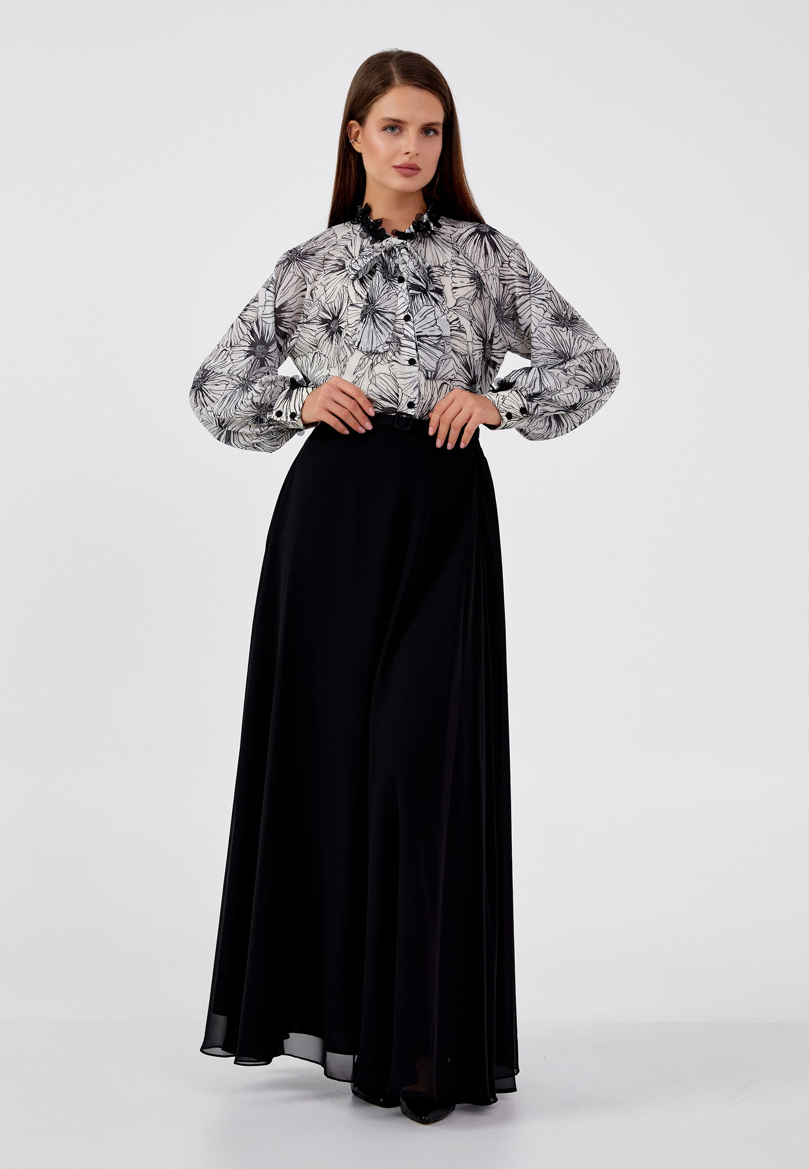 Long Sleeve Chiffon Floral Regular Two-Piece Outfit dwn64900 - Two-Piece Outfit - Istanbul Fashion Center