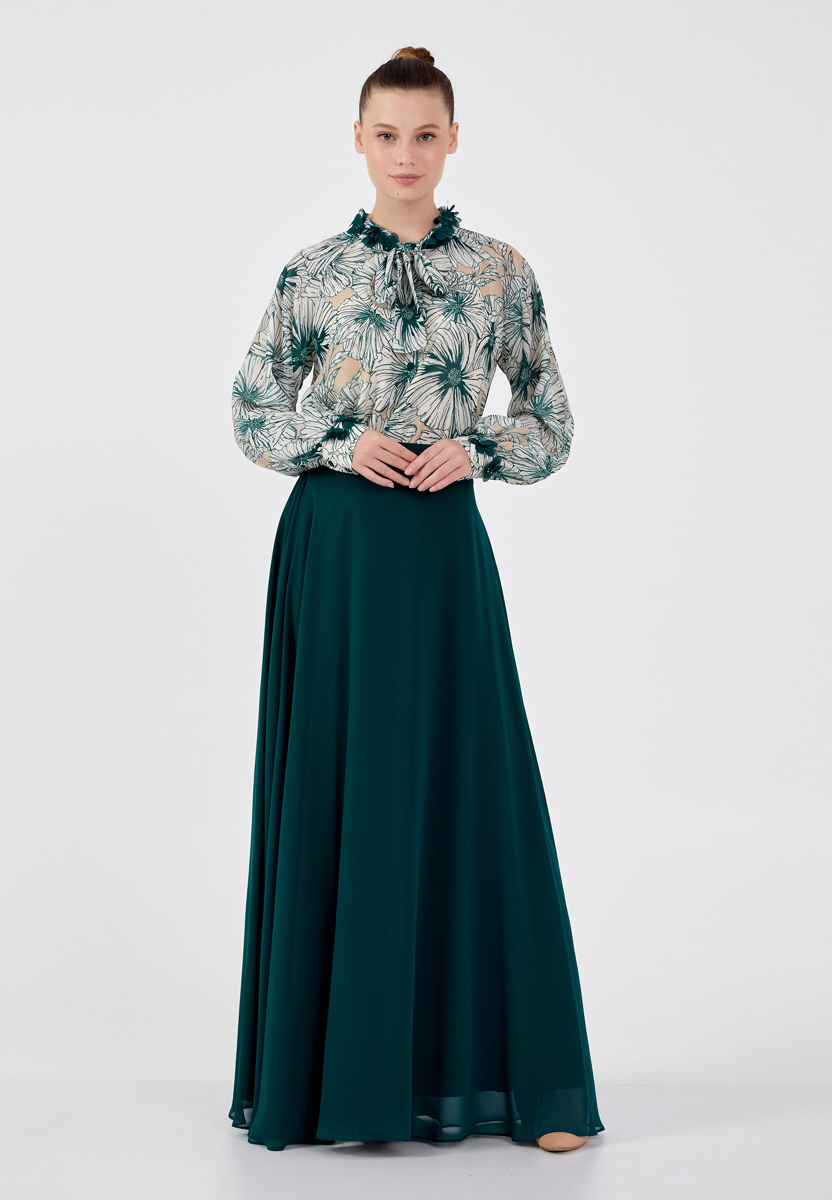 Long Sleeve Chiffon Floral Regular Two-Piece Outfit dwn64900 - Two-Piece Outfit - Istanbul Fashion Center