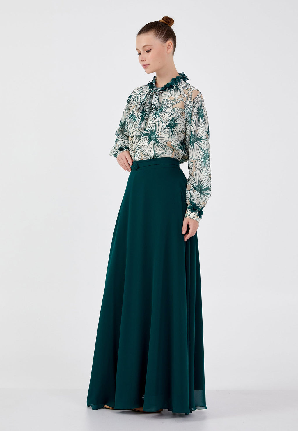 Long Sleeve Chiffon Floral Regular Two-Piece Outfit dwn64900 - Two-Piece Outfit - Istanbul Fashion Center