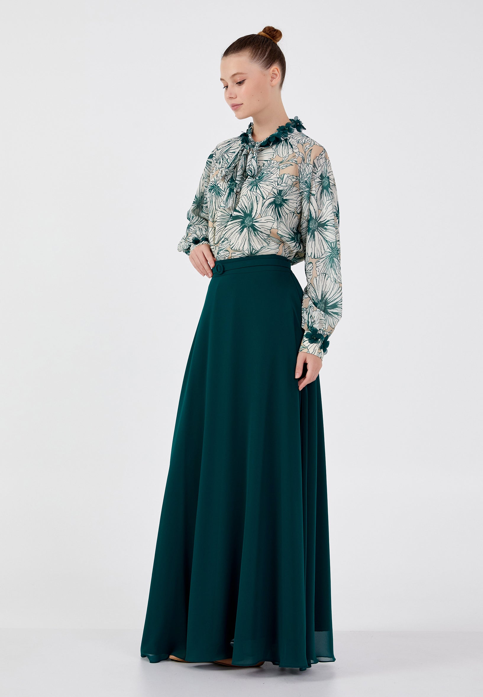 Long Sleeve Chiffon Floral Regular Two-Piece Outfit dwn64900 - Two-Piece Outfit - Istanbul Fashion Center