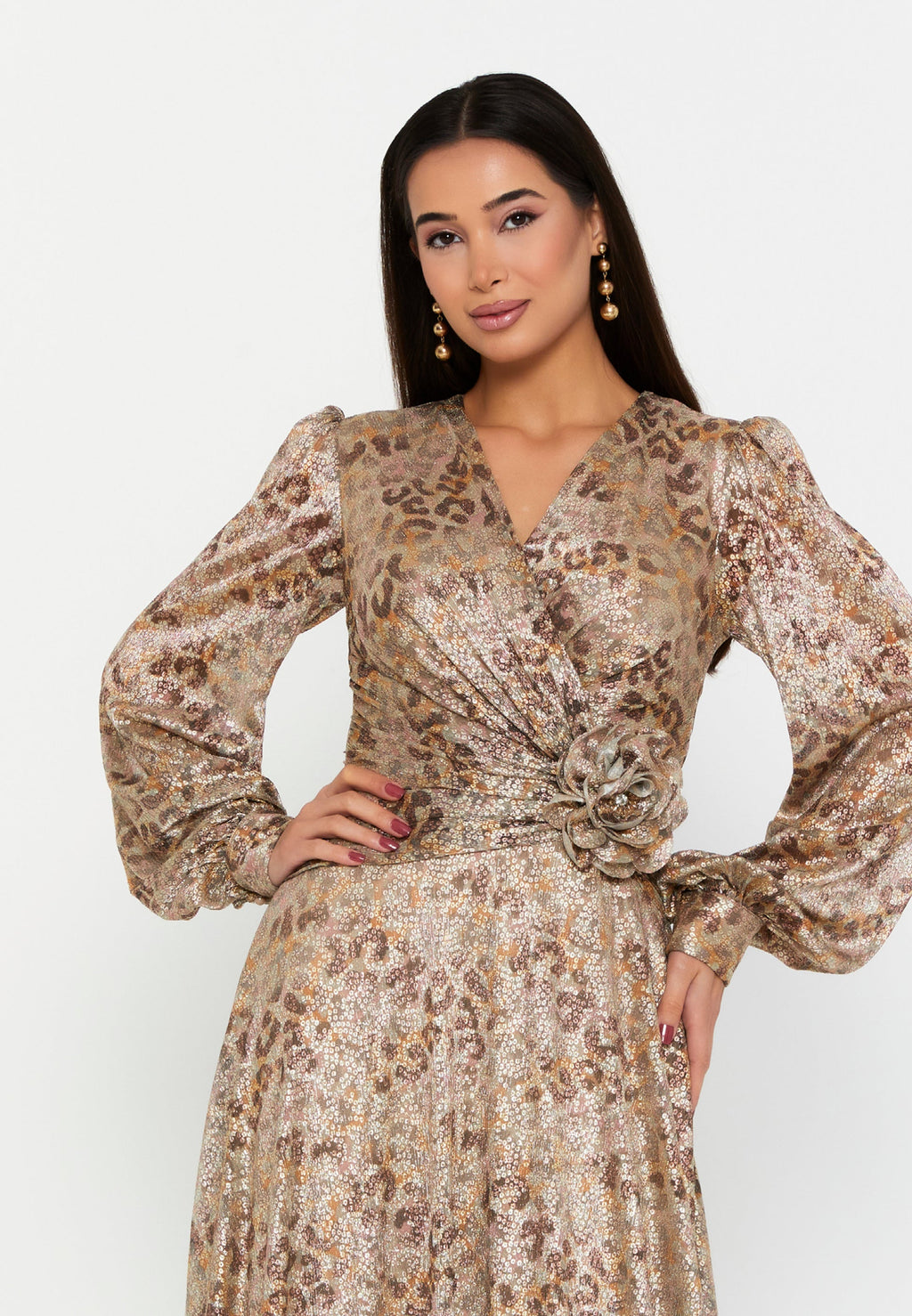 Vestido de noche largo con mangas largas