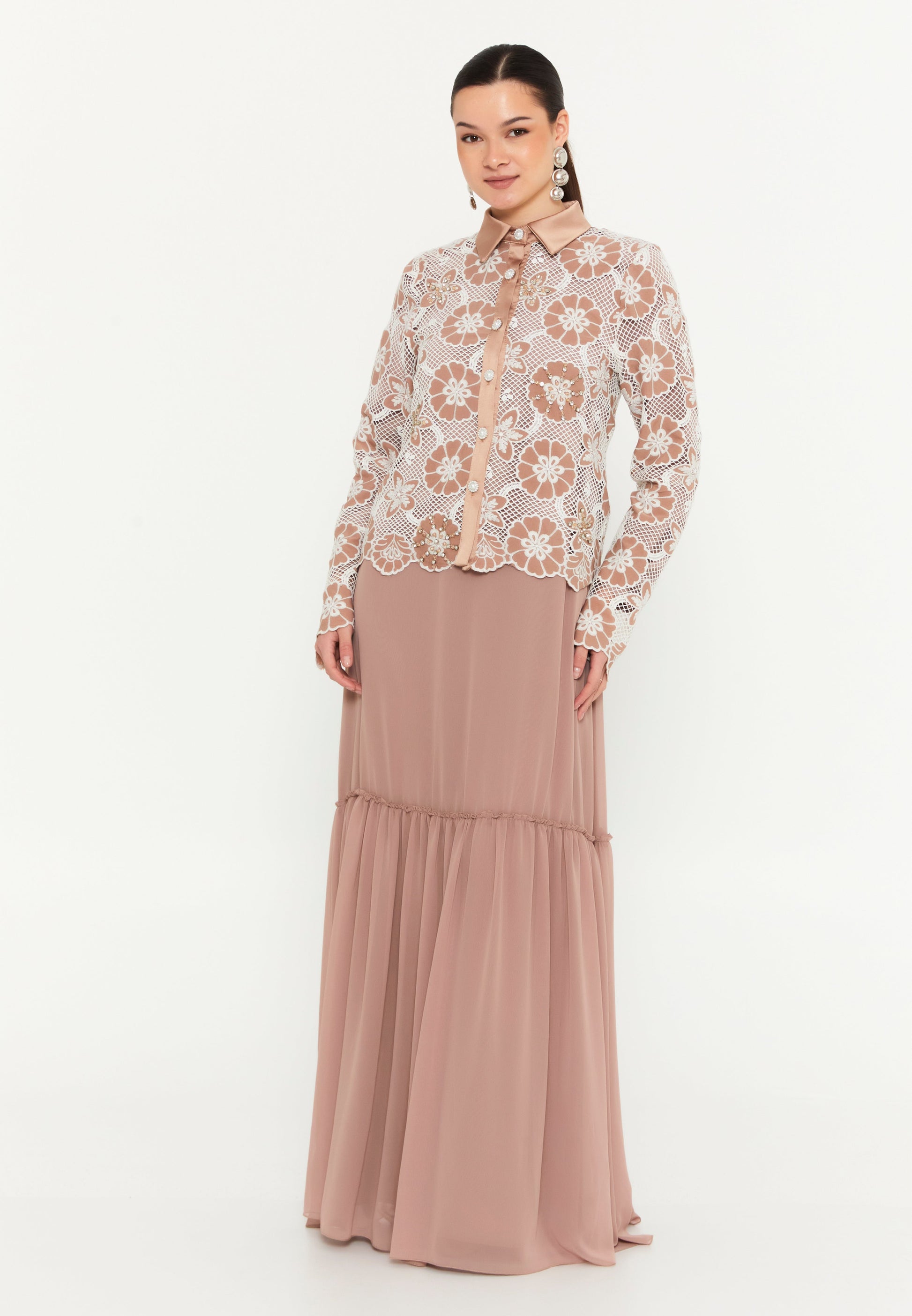 Long Sleeve Maxi Chiffon Column Regular Casual Dress shs3183 - Casual Dress - Istanbul Fashion Center