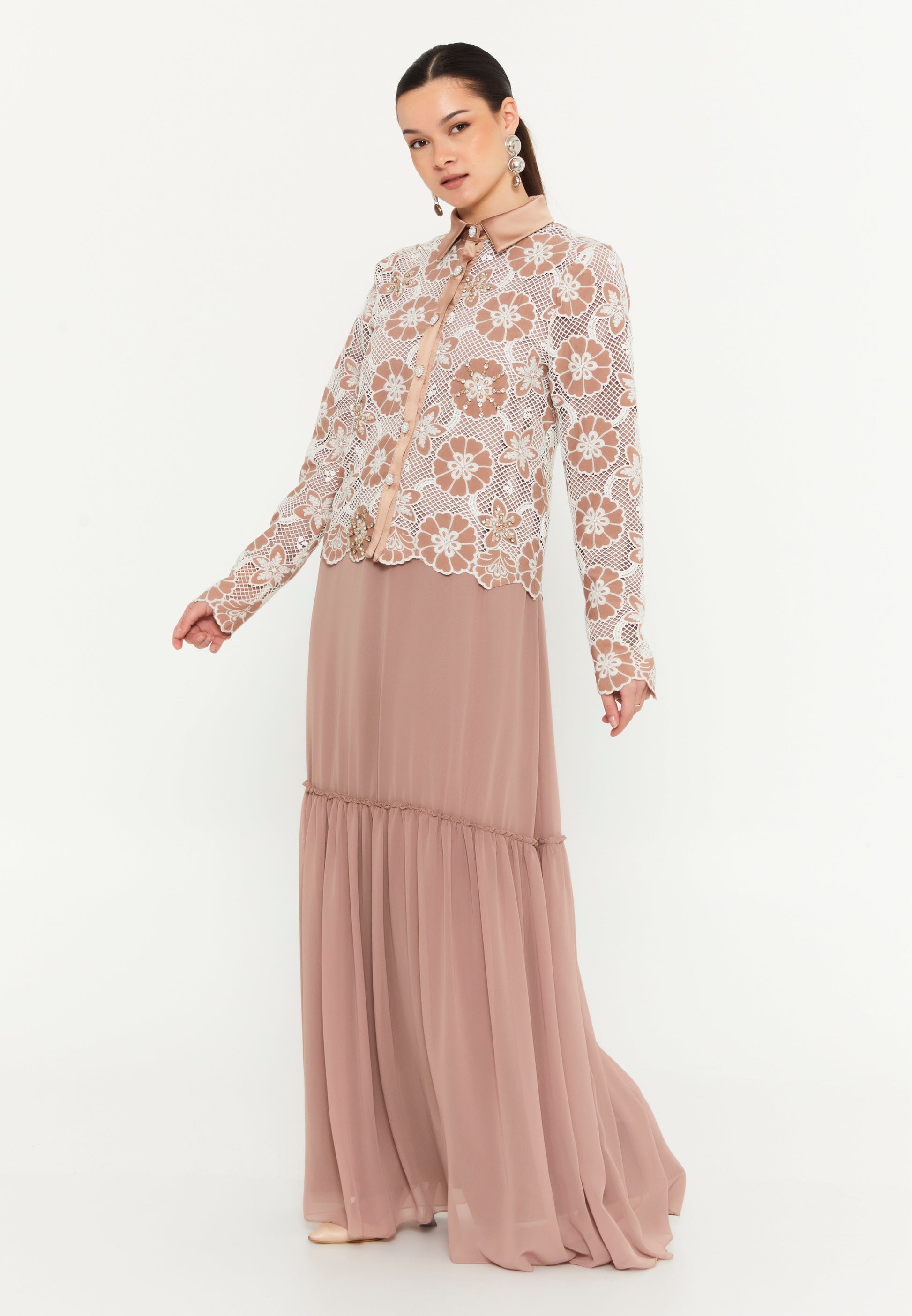 Long Sleeve Maxi Chiffon Column Regular Casual Dress shs3183 - Casual Dress - Istanbul Fashion Center