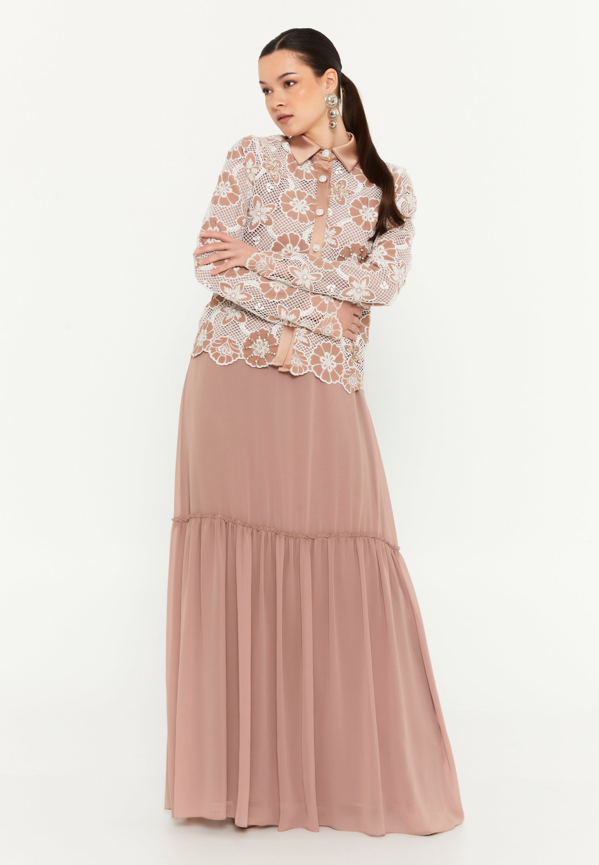 Long Sleeve Maxi Chiffon Column Regular Casual Dress shs3183 - Casual Dress - Istanbul Fashion Center